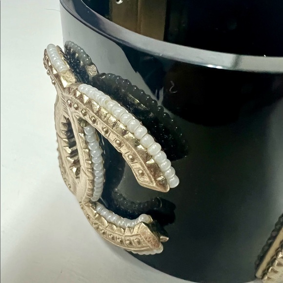 CHANEL Black Resin and Crystal CC Wide Cuff Bracelet - Picture 2 of 4